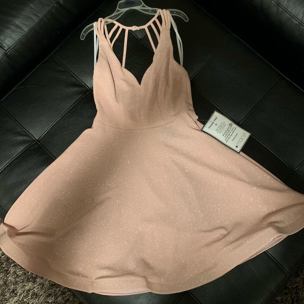 B Darlin champagne pink shimmer dress.